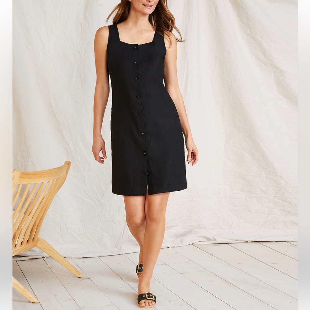 Garnet Hill Vale Linen Tank Dress Black NWT